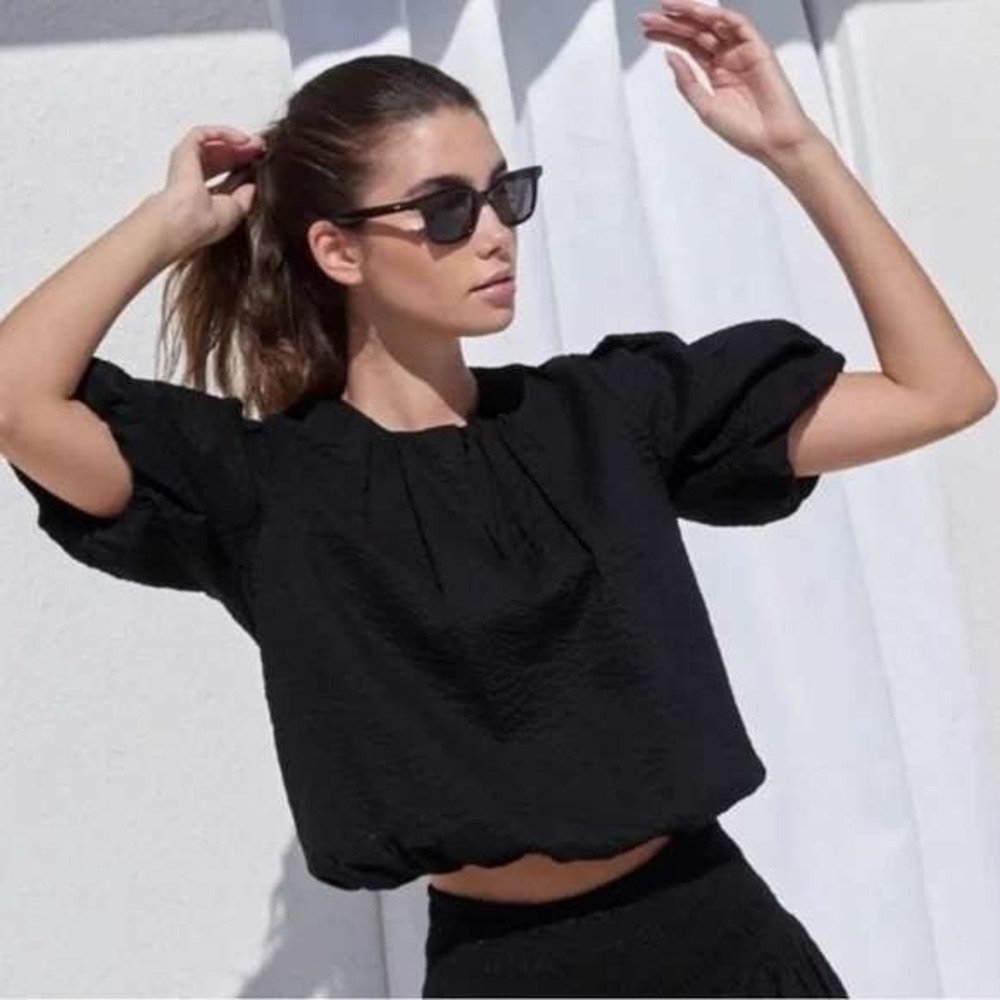 AYR The Puff Puff Sleeve Top Black Crinkle Women's Size‎ XL